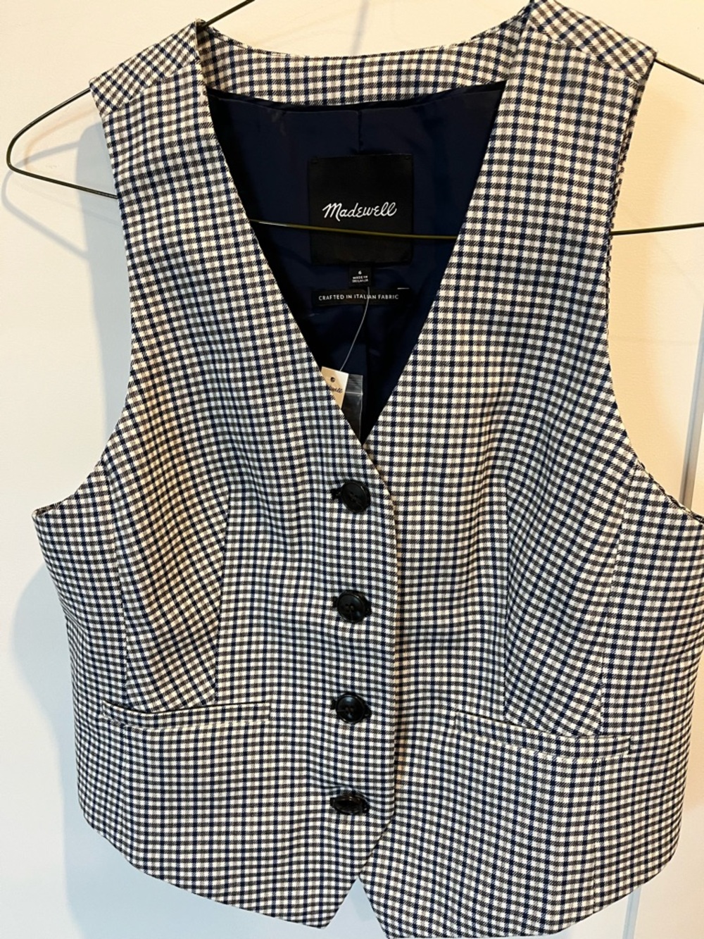 Madewell Navy and White Gingham Vest